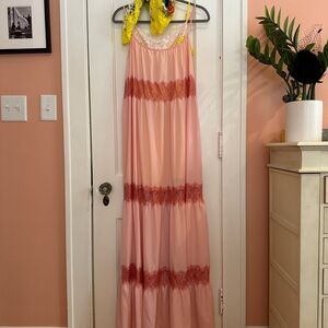 Anthropologie Free People Silky Slip Dress with lace panels. Like new. XS.